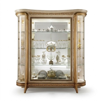 Classic Living Room Glass Display Cabinet with 4x Hinged Doors in Art Nouveau Style