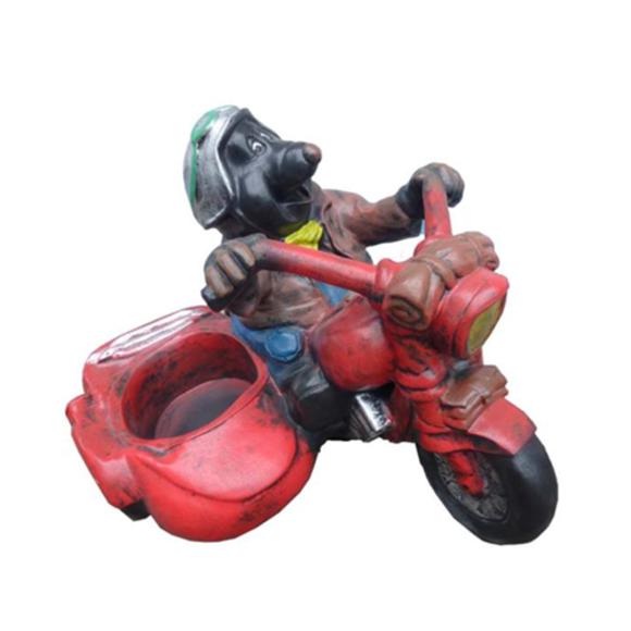 Decorative sculpture designed as a colorful mole driving a red motorbike 55cm