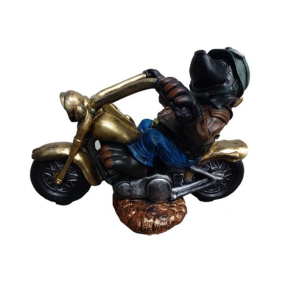 Decorative sculpture designed as a mole driving golden motorbike 84cm