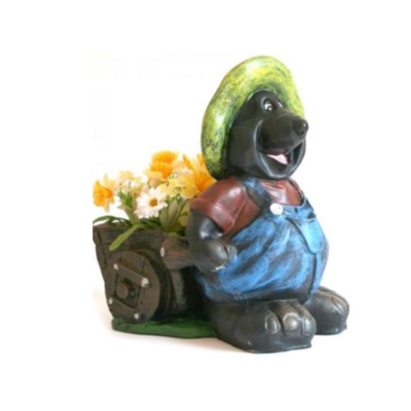Decorative sculpture designed as a mole gardener with a wheelbarrow of flowers 46cm