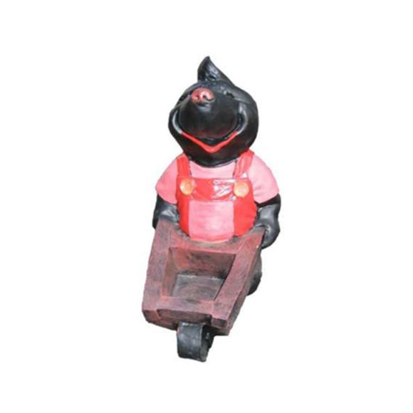 Decorative sculpture designed as a mole boy dressed in red with a wheelbarrow 34cm