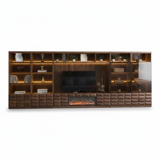 Living wall cabinet bookshelf modular wall with flame effect electric fireplace