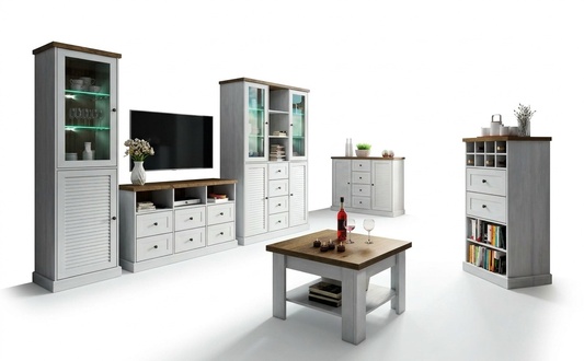Living Wall Living Room Set Display Cabinet Lowboard Wall Shelf 3pcs Set Living Walls Wood New