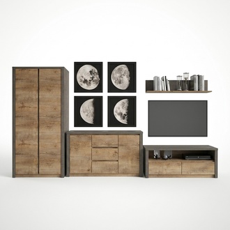 Living Wall Living Room Set Display Cabinet Lowboard Wall Shelf TV Table 6 Piece Set New