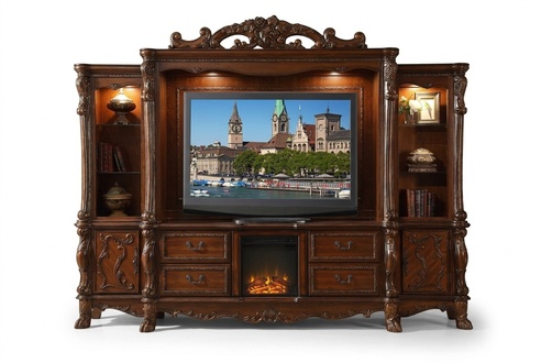 Living Wall TV Wall Wood Style Baroque Shelf Classic Living Room Furniture Cabinet New