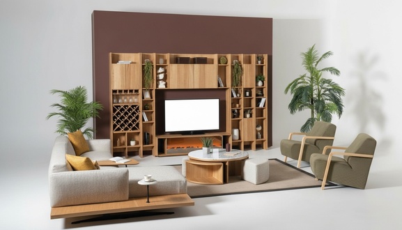 Living Wall with Electric Fireplace Living Walls Corner Sofa Armchair Complete Set 5tlg