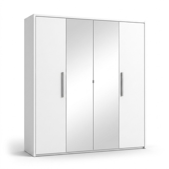 Closet 4 Doors Clothes Closet Designer Furniture Wood Cabinets White Mirror