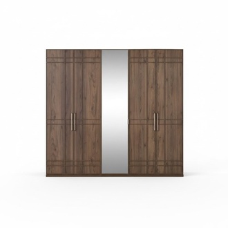 Wardrobe Wardrobe Bedroom wardrobe Brown wood Mirror 5 doors