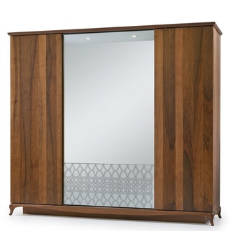 Wardrobe Wooden Cabinet Brown Mirror Bedroom Wardrobe