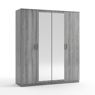 Modern style designer massive wardrobe with mirrors & 4-swing doors made of real wooden frame