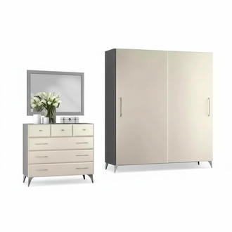 Wardrobe chest of drawers mirror 3 pieces. Bedroom set design luxury