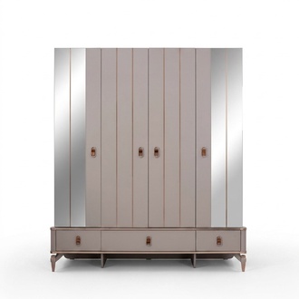 Wardrobe Children\'s Cabinet Wooden Cabinet Wardrobe Wood Beige Mirror
