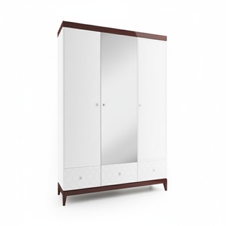 Modern style made of real wooden gloss wardrobe with a mirror, 3-swing doors & 3-sliding drawers VI-3D