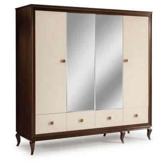 Wardrobe with mirror 4-door wooden wardrobe with 3 drawers New