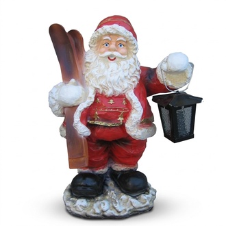 Christmas decorative sculpture designed as a santa claus with skis & lamp 41cm