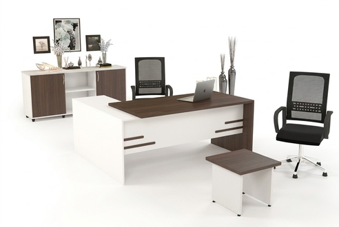 White office set Luxury study furniture Complete set 3 pcs