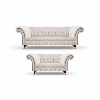 White 2x Sofas Complete Upholstered Furniture Luxury Sofa Three-Seater with Two-Seater Couch