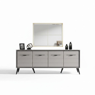 White 4-door Dining Room Chest of Drawers Designer Sideboard Luxury Glass Mirror