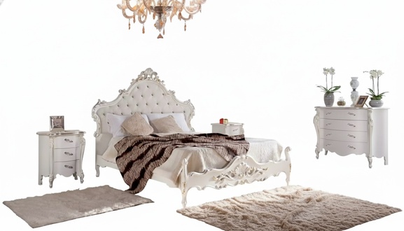 White Bedroom Set Bed 2x Bedside Tables Chests Wood Set 4pcs