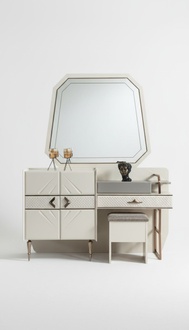 White Bedroom Set Luxury Furniture Dressing Table With Upholstery Stool