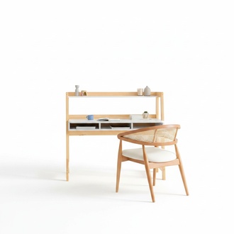 White-Beige Computer Desk Robust Office Table Storage Table Wooden Furniture New