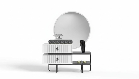 White-Black Dressing Table With Mirror Bedroom Luxury Furniture 2 Pieces