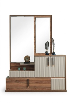 White-brown chest of drawers mirror bedroom wood furniture designer set