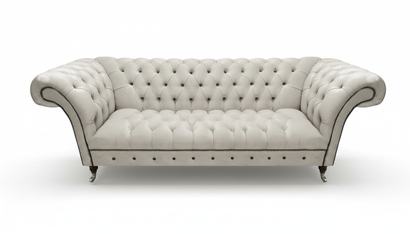 White Chesterfield leatherette couch living room seating furniture elegant 3-seater