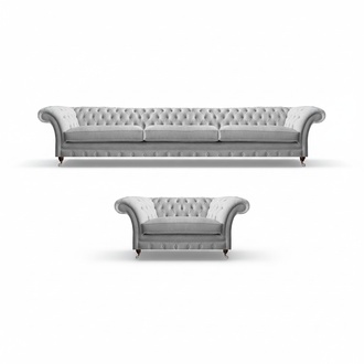 White Chesterfield Three-Seater Luxurious Living Room Upholstered Armchair 2-piece