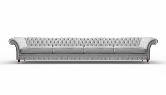 White Chesterfield Upholstered Four-Seater Designer Textile Sofa Elegant Furniture