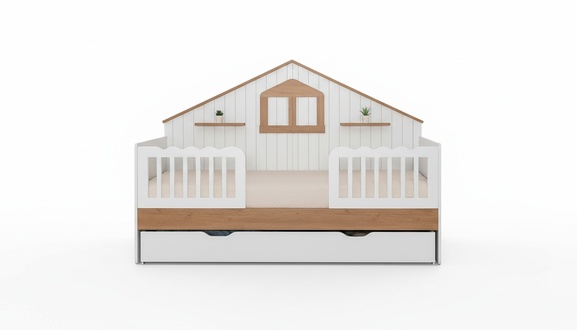White children\'s house bed Designer wooden bed Robust children\'s room furniture