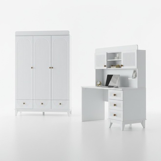 White children\'s room wardrobe desk clothes cupboard luxury wooden cabinets new