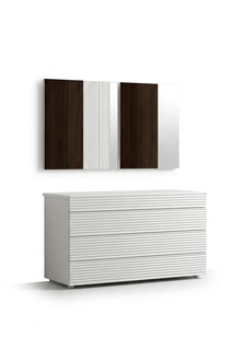 White designer luxury chest of drawers with mirror 4 drawers wood furniture New