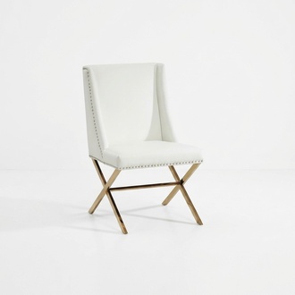 White dining chair designer textile furniture stainless steel metal single seater