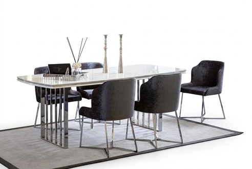 White dining table with 4 chairs, dining room set, dining group, chairs, tables.