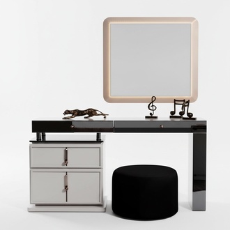White Dressing Table Designer Rectangular Mirror Upholstered Stool 3pc Set