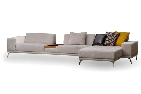 White fabric corner sofa in L-shape, modern