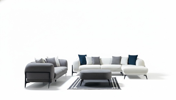 White-Gray Couch Set Luxurious L-Shape Sofa Designer 3-Seater 2-Piece