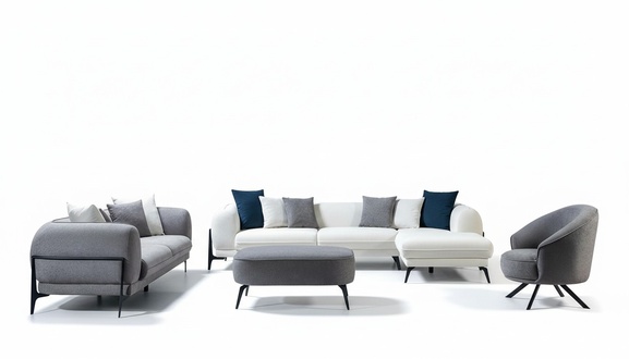 White-Grey Sofas Designer Living Room Set Corner Sofa 3-Seater Armchair