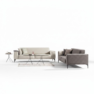 White-Grey Upholstered Sofas Designer Living Room Fabric Couches 2x 3-Seater