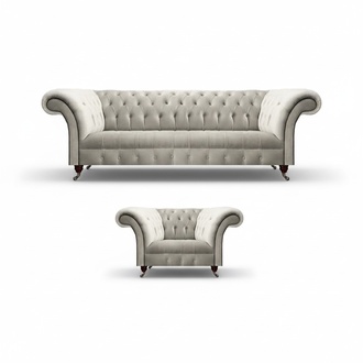 White living room set 2-piece sofa three-seater luxury design armchair modern Chesterfield
