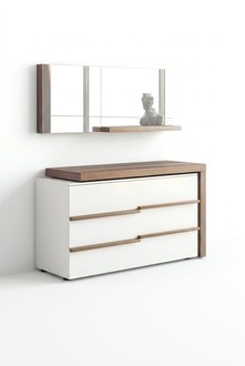 White luxury chest of drawers with mirror Modern walnut natural design New