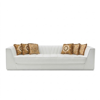 White luxury couch Medusa with golden heads sofa three-seater couches leather