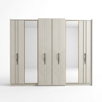 White modern wardrobe Bedroom 6-door wooden wardrobe New