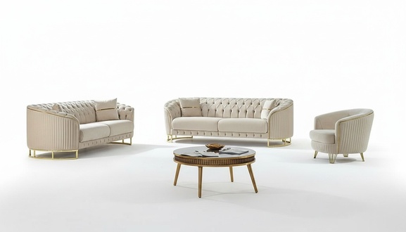 White sofa set 3+3+1 seater living room modern textile upholstered furniture