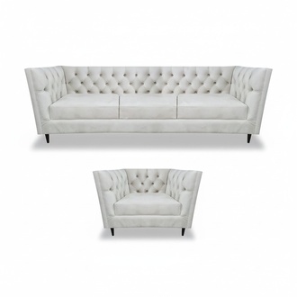 White sofa three-seater couch design leather armchair upholstered furniture Chesterfield