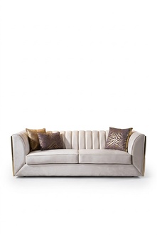 White stainless steel three-seater textile furniture living room couch upholstered furniture