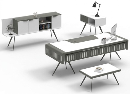 White study room set table sideboard coffee table end table wooden furniture