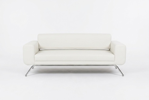 White Three Seater Luxury Stainless Steel Feet Textile Furniture