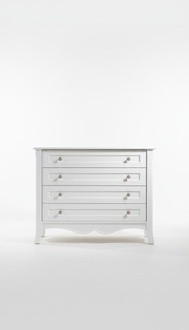Modern white wooden chest of drawers, elegant storage, timeless design.